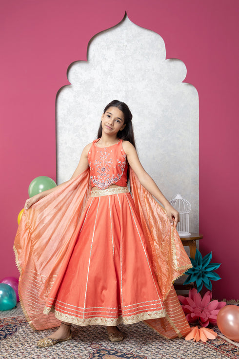 floral orange lehenga